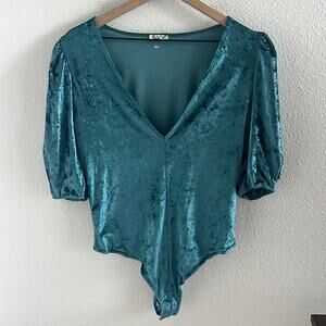 NWOT Free People Intimately Don't You Wish Velour Bodysuit Crushed Blue Medium